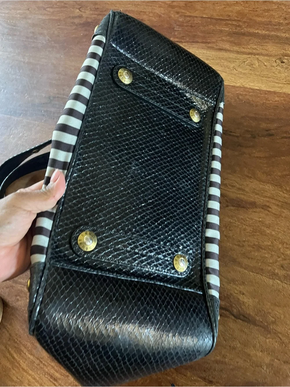 Henri Bendel Large Centennial Striped Barrel Bag Black Snake 712 5th Ave